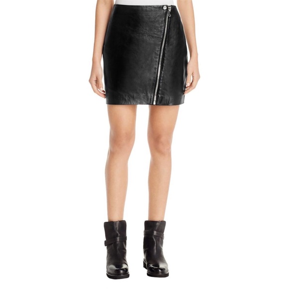 Aqua Capsule Black Leather Asymmetric Zipper Skirt - Picture 1 of 5